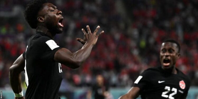 Alphonso Davies scores Canada’s first goal at a finals in loss to Croatia